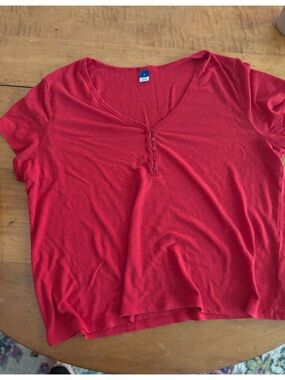 Old Navy Staple Red Short-Sleeve Henley Top | Women’s XL